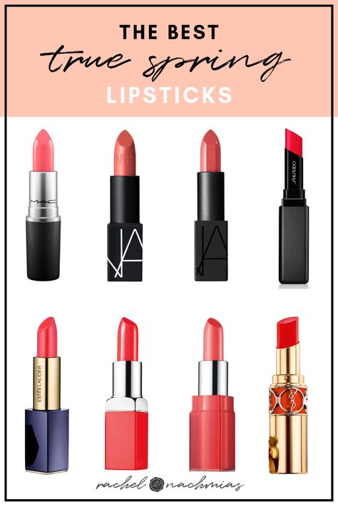 The Best True Spring Lipsticks — Philadelphia's #1 Image Consultant | Best Dressed Lipstick For Spring Type, Clear Spring Lipstick Colors, Clear Spring Lipstick, Makeup For True Spring, House Of Colour Spring Lipstick, House Of Colour Spring Makeup, Warm Spring Lipstick Colors, Bright Spring Lipstick Colors, True Spring Color Palette Makeup