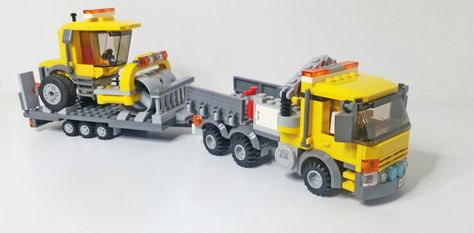 LEGO IDEAS - Product Ideas - Construction Truck and Roller Lego Truck Moc, Lego Airport, Lego Crane, Lego Delivery Truck, Lego Tractor, Lego Semi Truck, Lego Trucks And Trailer, Lego City Truck, Lego Offroad Truck