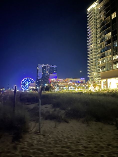 Boardwalk Aesthetic Night, Myrtle Beach Instagram Pictures, Beach Boardwalk Aesthetic, Myrtle Beach Aesthetic, Boardwalk Aesthetic, Boardwalk At Night, Night Beach Aesthetic, Night Beach Pics, Myrtle Beach Pictures