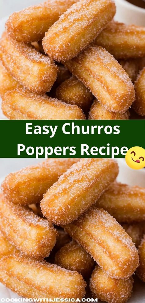 Craving a sweet treat? These Churros Poppers are the perfect solution! With their delicious cinnamon-sugar coating, they are quick to prepare, making them an ideal dessert for family gatherings or movie nights. Churro Poppers, Easy Churros, Easy Churros Recipe, Unique Recipes Desserts, Homemade Churros, Churros Recipe, Poppers Recipe, Mexican Dessert, Unique Desserts