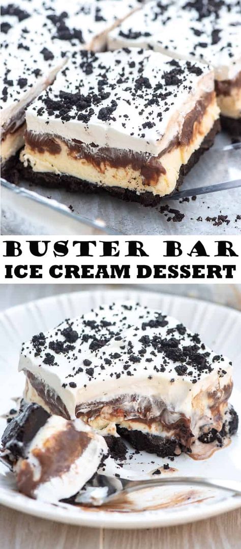 Homemade Ice Cream Dessert, Ice Cream Deserts Ideas, Ice Cream Dessert Recipes Easy, Frozen Desserts Make Ahead, Frozen Desserts Easy, Buster Bar Ice Cream Dessert, Ice Cream Desserts Easy, Buster Bar Dessert, Buster Bar