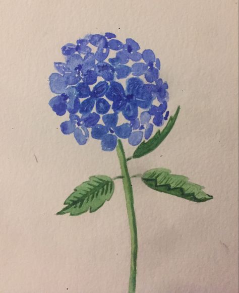 Hydrangea Easy Painting, Blue Hydrangea Drawing, Blue Flower Drawing Easy, Easy Hydrangea Painting, Hydrangea Drawing Simple, How To Draw Hydrangeas, Hydrangea Painting Easy, Hydrangea Sketch, Hydrangea Watercolor Painting