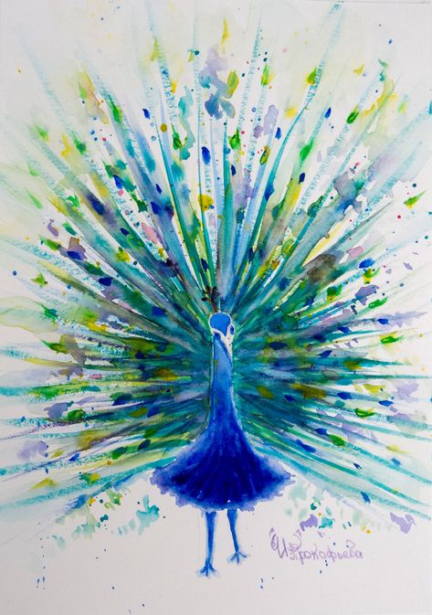 Original Watercolor Painting Peacock Painting By Artcornershop: Peacock Watercolor Paintings, Colourful Animal Paintings, Peacock Painting Easy, Abstract Peacock Painting, Nail Ideas Unique, Watercolour Peacock, Abstract Bird Painting, Unique Acrylic Nail Designs, Peacock Watercolor