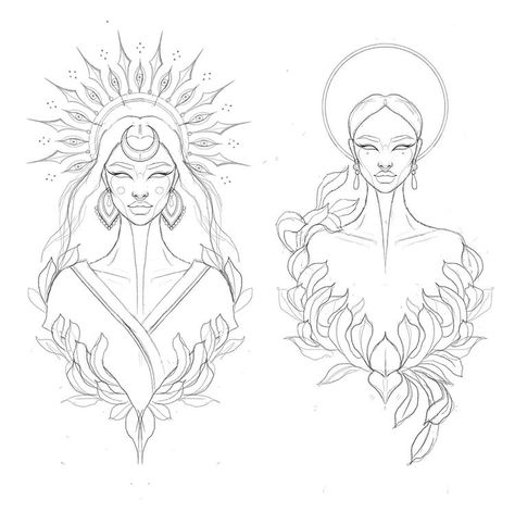 Hecate Goddess Tattoo Design, African Drawings, Leave Her Wild, Krishna Tattoo, Rough Sketches, Tattoo Apprenticeship, Chrysanthemum Tattoo, African Goddess, Greek Mythology Tattoos