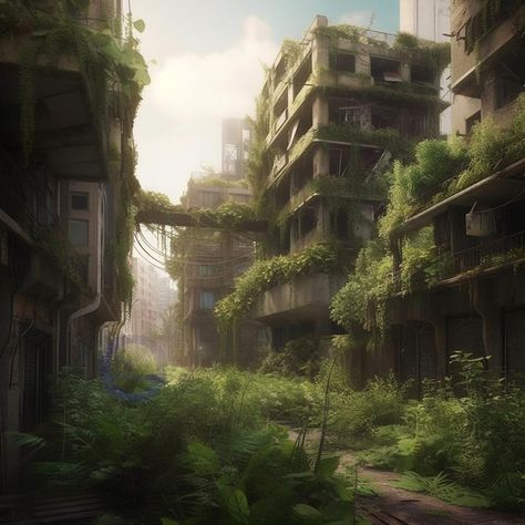 Post Apocalypse Landscape, Digital Art Rendering, Overgrown Abandoned, Overgrown City, Art Rendering, Futuristic Landscape, Apocalypse Landscape, Dystopian Art, Post Apocalyptic City