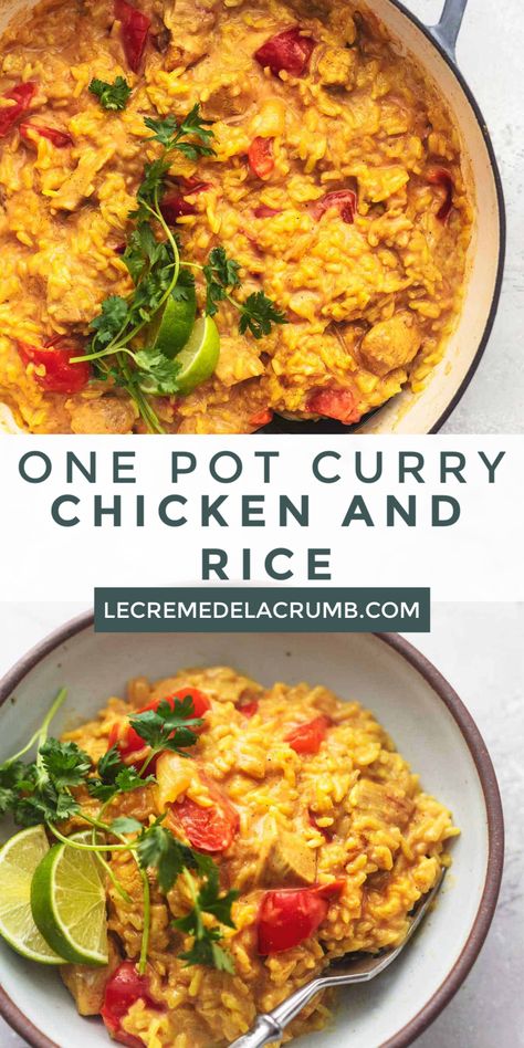 One Pot Curry Chicken And Rice, Curry Chicken Rice Recipes, Basmati Rice Meals, Curry Chicken And Rice Recipes, Rice Board, Curry Rice Recipes, One Pot Rice Meals, Easy Chickpea Curry, Fresh Basil Recipes