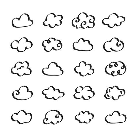 Collection of cloud icons illustration | Free Vector #Freepik #freevector #black-white-illustration #cloud-doodle #doodle-shapes #drawn Cloud Illustration, Cloud Tattoo, Cloud Icon, Cartoon Clouds, Cloud Vector, Sun And Clouds, Heart Illustration, Minimalist Art Print, Cloud Drawing