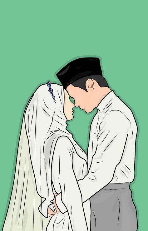 Muslim Wedding Couple, Wedding Couple Illustration, Bride Cartoon, Wedding Couple Cartoon, Halal Love, Love Wallpaper Download, Illustration Wedding, Happy Birthday Template, Cover Wattpad