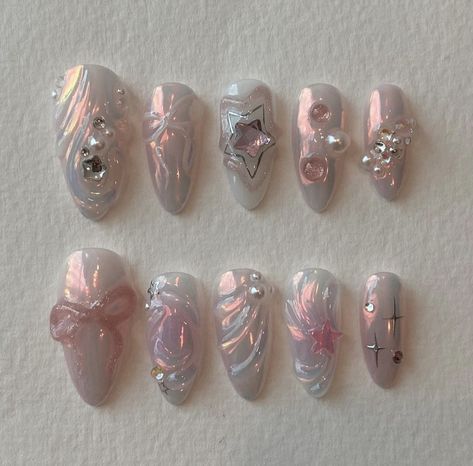 Pink Chrome Nails, Fake Nails Designs, Mermaid Nails, Really Cute Nails, Kawaii Nails, Funky Nails, Best Acrylic Nails, Cute Acrylic Nails, Almond Nails