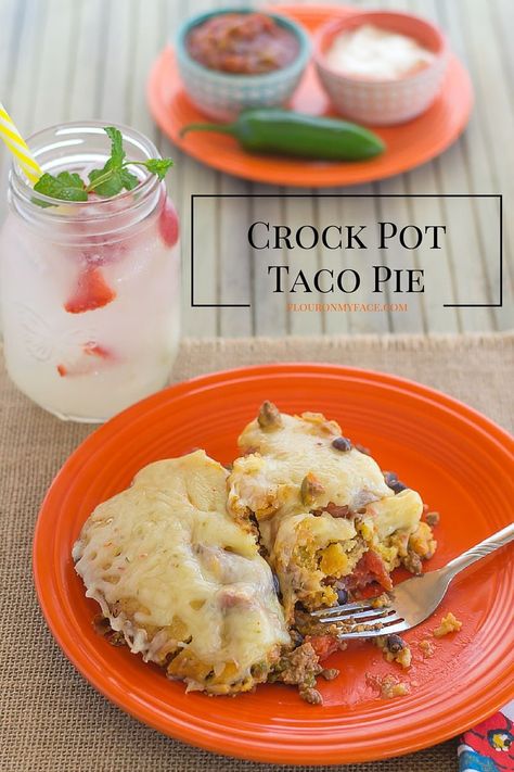 Crock Pot Taco Pie Recipe Crockpot Taco Pie, Slow Cooker Casserole Recipes, Taco Casseroles, Garlic Shrimp Alfredo, Dump And Go Recipes, Cornbread Topping, Resep Makanan Beku, Mexican Casseroles, Taco Pie Recipes