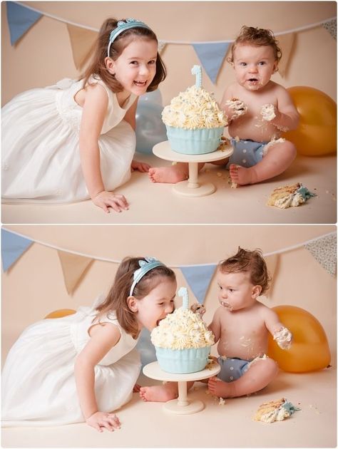 Sibling Birthday Pictures, Siblings Birthday Photoshoot, Sibling Cake Smash, Cake Smash With Siblings, Sibling Birthday Photoshoot, Baby Boy Photo Shoot Ideas, Cousin Pictures, Cake Photoshoot, Reading Berkshire