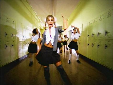 Britney Spears in her ‘Baby One More Time’ music video. (Courtesy of Vevo) Britney Spears Boyfriend, Britney Spears Music Videos, Britney Spears Costume, Britney Spears 2000s, Britney Spears Music, Britney Spears Outfits, Spiegel Selfie, Baby One More Time, Latest Instagram