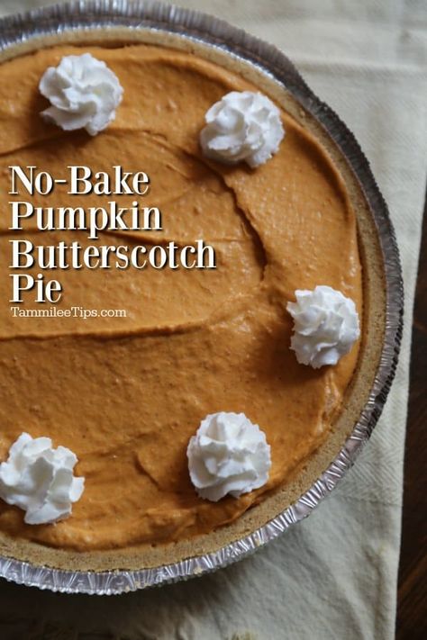 Easy No-Bake Pumpkin Butterscotch Pie perfect for Thanksgiving, Christmas, Holiday parties! This no-bake pies recipe is delicious! This dessert is great for the entire family. Crazy easy No-Bake Pumpkin Butterscotch Pie Recipe everyone will love! You will love the combination of pumpkin, butterscotch, and graham cracker crust. Butterscotch Pumpkin, Butterscotch Pie Recipe, Pudding Pie Recipes, Pumpkin Butterscotch, Butterscotch Pie, Baking Recipes Pie, No Bake Pumpkin, Pumpkin Delight, Bake Pumpkin