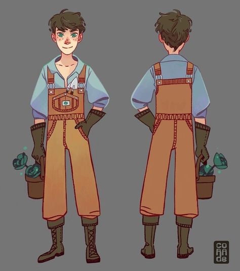 Gardener Design Character, Gardener Concept Art, Gardener Reference, Teen Boy Character Design, Gardener Character Design, Farmer Character Design, Gardener Character, Character Design Teen, Solar Punk