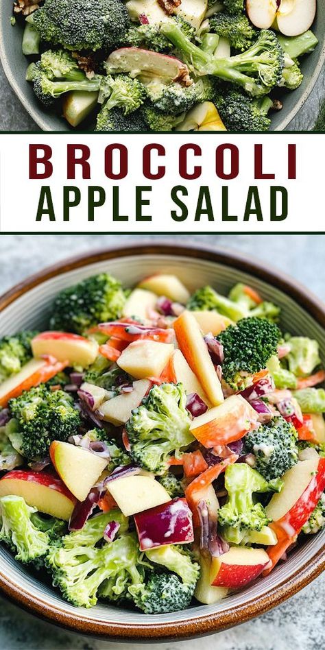 This Broccoli Apple Salad is a crowd-pleaser! Packed with crunchy broccoli, crisp apples, sweet cranberries, and a tangy dressing, it's perfect for any season! This recipe is also low-calorie, high in fiber, and great for meal prep 🥗💪. 👩‍🍳 Try it today and discover your new favorite go-to salad! 🌟 Save this Pin for later and share with friends! #BroccoliSalad #HealthyEating #AppleRecipe #EasySalad #MealPrepIdeas #CleanEating #SaladInspo #BroccoliAppleSalad #HealthyRecipes #VeggieRecipes Apple Salad Recipe Easy, Broccoli Cranberry Salad Recipes, Broccoli Apple Salad, Apple Broccoli Salad, Apple Cranberry Salad, Apple Salad Recipe, Broccoli Salad With Cranberries, Crunchy Broccoli, Healthy Broccoli Salad