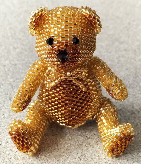 This bear was created using a pattern from ThreadABead (www.threadabead.com). And what a pleasure it was to make! Beaded Teddy Bear, Bead Animals, Beaded Stuff, Bead Projects, Beaded Boxes, Beaded Christmas Ornaments, Beaded Animals, Beaded Ornaments, Beaded Accessories