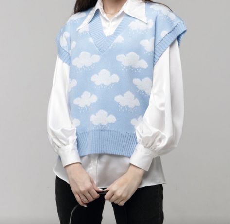 Cloud Sweater Vest, Cloud Themed Outfit, Cloud Outfit, Barbie Ootd, Jumper Aesthetic, Hijab Clothes, Sweater Vest Outfit, Aesthetic Sweaters, Blue Things