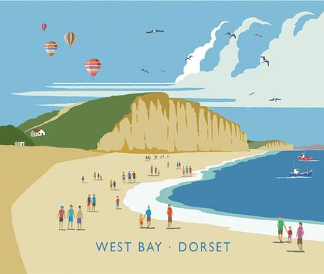 West Bay - Dorset (Wiscombe Art) British Seaside, Beer Art, West Bay, Embroidery Patterns, Poster Art, Beer, Embroidery, Drawings, Art