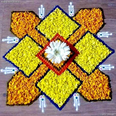 Atham Pookalam, Pookkalam Designs Onam, Pookkalam Designs Onam Simple, Pookkalam Designs, Pictures For Decoration, Rangoli With Flowers, Onam Pookalam Design, Rangoli Decoration, Floral Rangoli