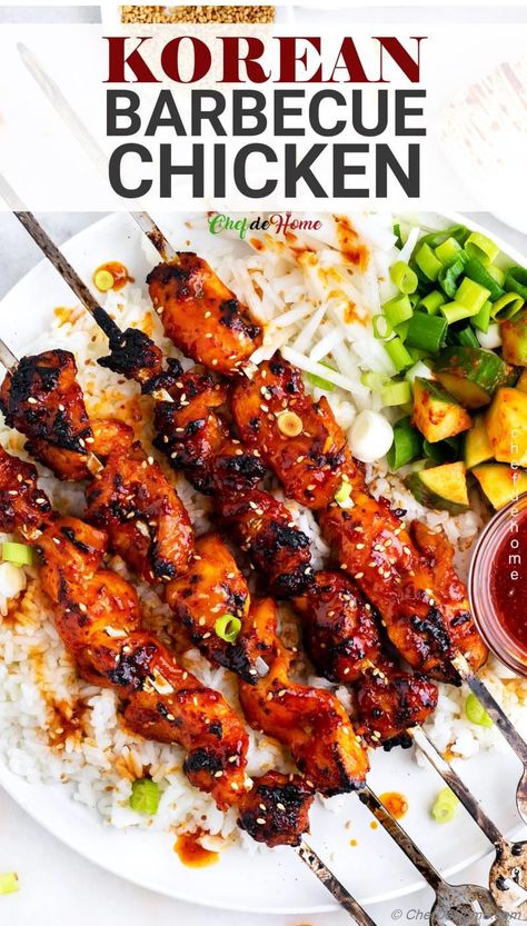 Korean BBQ Chicken Recipe | ChefDeHome.com Korean Chicken Marinade, Sweet And Spicy Marinade, Korean Bbq Marinade, Asian Marinade For Chicken, Bbq Chicken Marinade, Grilled Whole Chicken, Gochujang Recipe, Korean Bulgogi, Korean Bbq Chicken