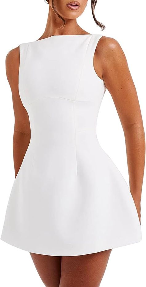 Amazon.com: LuFeng Women's Summer Sexy Sleeveless Zipper Mock Neck Slim Fit A-line Mini Dress Bodycon Party Club Dress for Women White : Clothing, Shoes & Jewelry Flowy Short Dress, Graduation University, Bohemian Midi Dress, White Dresses Graduation, Dress With Corset, Casual Sundress, Short Bodycon Dress, Mini Tank Dress, Backless Mini Dress