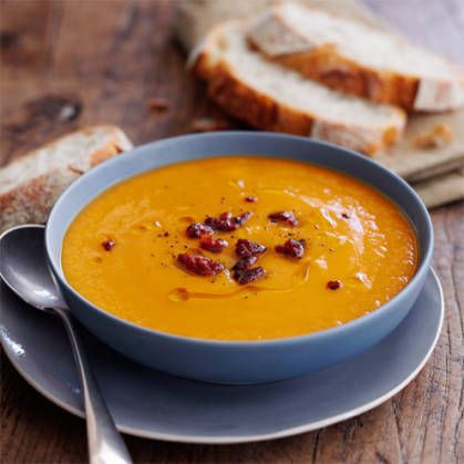 If you prefer a chunky texture, blend the soup roughly rather than blitzing it until completely smooth. Butternut Squash And Chorizo Soup, Sweet Potato And Chorizo, Chorizo Soup Recipes, Potato Chorizo, Chorizo Soup, Soup Maker Recipes, Sweet Potato Soup Recipes, Beer Dinner, Soup Maker