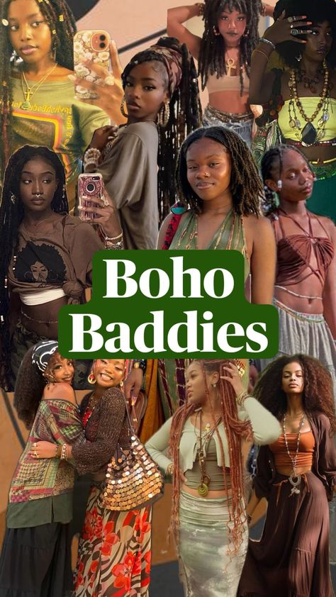 #boho #bohoaesthetic #bohostyle #bohovibes #baddies #hippievibes #hippieaesthetic #hippies #hippiemoodboard #hippievibe #hippiegirl #blackgirl #blackgirlaesthetic #blackgirlshuffles #blackgirlmagic 90s Afrocentric Fashion, The Bohemian Archetype Aesthetic, 70s Black Women Aesthetic, Rich Hippie Aesthetic, 90s Boho Aesthetic, Erykah Badu Style Outfits, Boho Chic Aesthetic Outfit, Boho Baddie Aesthetic, Spiritual Outfit Boho Style