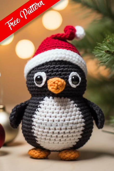 Christmas Amigurumi Penguin - Free Pattern Amigurumi Penguin, Christmas Amigurumi, Christmas Crochet Patterns Free, Crochet Penguin, Crochet Santa, Pola Amigurumi, Crochet Christmas Decorations, Crochet Animals Free Patterns, Crochet Ornaments