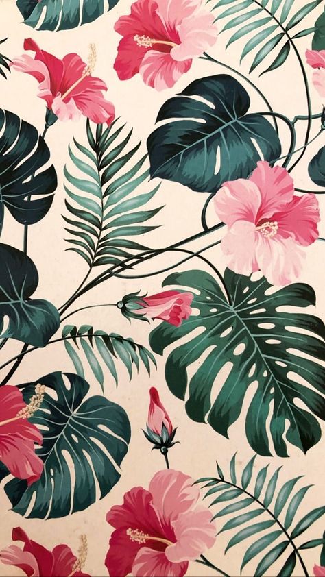 Tropical Leaves And Flowers, Paper Background Design, Flower Iphone Wallpaper, Tropical Wallpaper, Art Painting Gallery, A Wallpaper, Graphic Wallpaper, Tropical Art, Iphone Background Wallpaper