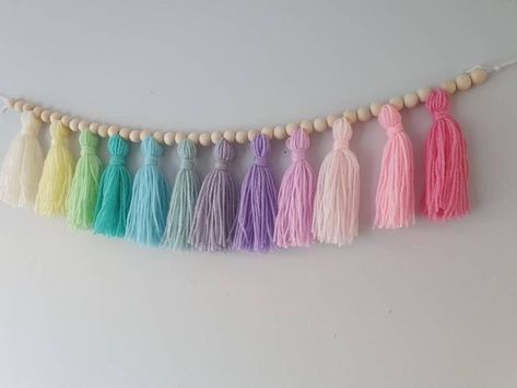 Pastel Bunting, Pastel Bedroom Decor, Garland Wall Decor, Wall Decor Pastel, Soft Toy Storage, Rainbow Bedroom, Rainbow Garland, Pastel Bedroom, Rainbow Wall Decor