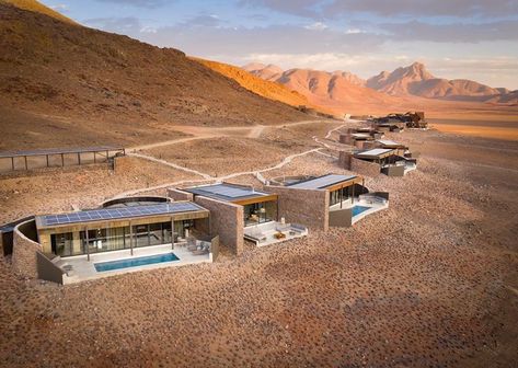 Nothing but sand dunes, sunshine, and silence. Desert Resort, African Architecture, Desert House, Namib Desert, Resort Design, Safari Lodge, Desert Homes, Desert Landscaping, In The Desert