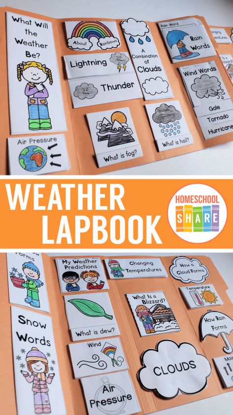 Weather Prediction Activities, Weather Lapbook Free, Free Lapbooks Printables, Preschool Lapbooks, Weather Lapbook, Lapbooks Free, Weather Unit Study, Rain Words, Weather Activities For Kids