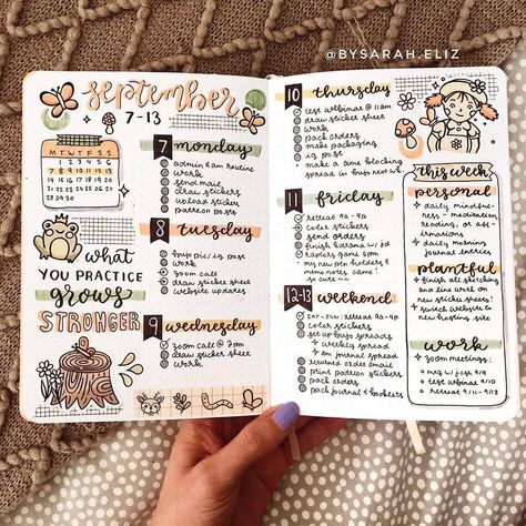 September Weekly Spread, Monthly Bullet Journal Layout, Bujo Monthly Spread, Bullet Journal Contents, Bujo Weekly Spread, Bullet Journal Ideas Templates, Creating A Bullet Journal, Bullet Journal Weekly Spread, Diy Journal Books