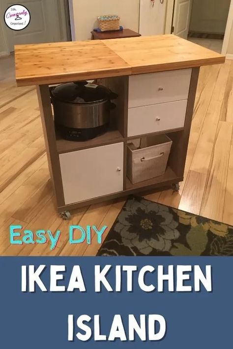 Does your kitchen desperately need more counter and storage space? Here is how to build an easy DIY Ikea kitchen island in an afternoon! Diy Ikea Kitchen, Rolling Island, Ikea Kallax Shelving, Simple Dresser, Ikea Kitchen Island, Kallax Shelf, Rolling Kitchen Island, Toy Room, Diy Ikea