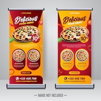 Food Bunting Design, Roll Up Banner Design Food, Poster Design App, Food Roll Up Banner, Pizza Banner, Food Banner Design, Booklet Design Layout, Food Stand Design, Design Produk