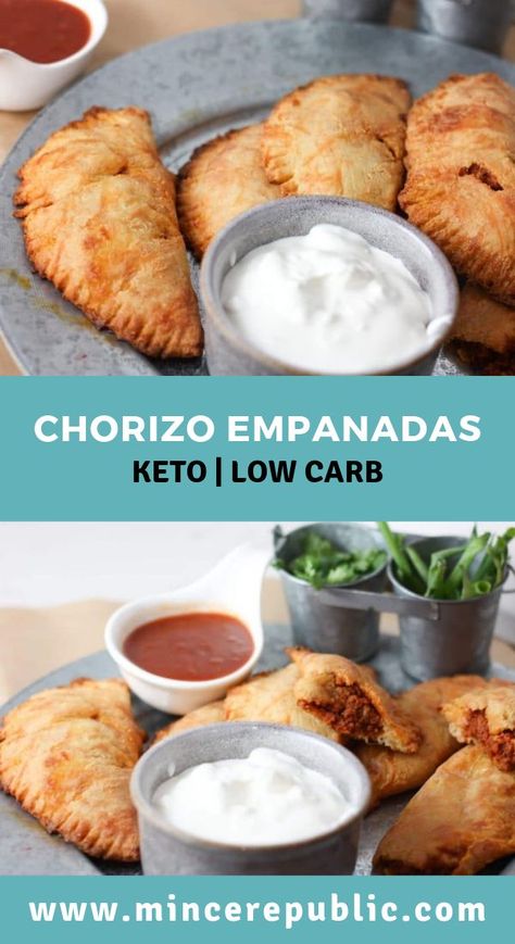 Keto Chorizo Empanadas Recipe | Delicious #lowcarb and #keto friendly empanadas recipe! | mincerepublic.com Keto Empanadas, Keto Chorizo, Lowcarb Meals, Chorizo Empanadas, Empanadas Recipes, Breakfast Empanadas, Keto Meats, Keto Beginner, Chorizo Recipes