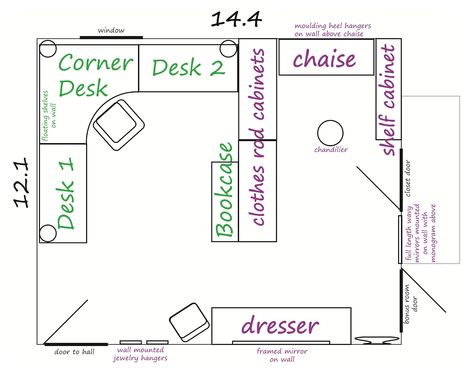 craft room ideas and layouts | And the color scheme for the room (also our wedding colors!), which I ... Craft Room Design Layout, Craft Room Layout Ideas Floor Plans, Hobby Room Ideas Layout, Small Craft Room Layout Ideas, Craft Room Layout Ideas, Craft Room Layout, Office Craft Room Combo, Office Craft Space, Office Layouts