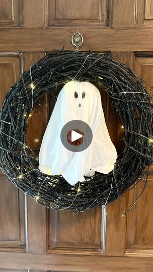 9.7K views · 348 reactions | Does this wreath get a BOO 👎🏻 or is it BOO-tiful 👍🏻?⁣
⁣
The Pottery Barn ghost wreath is so cute! But you can make a similar one for so much less.⁣
⁣
I also decided to add a little velvet pumpkin for some extra flair. ⁣
⁣
⁣If I were to do this again, I’d make sure NOT to have flashing twinkle lights. I prefer solid lights, but oh well.  I was too lazy to go buy new ones.⁣

With all the money you save by DIY’ing this wreath, you can hand out full-size candy bars this year! 😉 ⁣⁣

#ghostdecor #halloweenwreath #potterybarn #diyhalloween #halloweendecor | Bre | DIY Home & Crafts | averagebutinspired · Original audio Dollar Tree Ghost Wreath, Half Moon Wreath Halloween, Bat Wreath Halloween, Hey Boo Door Hanger, Halloween Wreath Ghost, Ghost Wreath, Boo Tiful, Ghost Decoration, Velvet Pumpkins