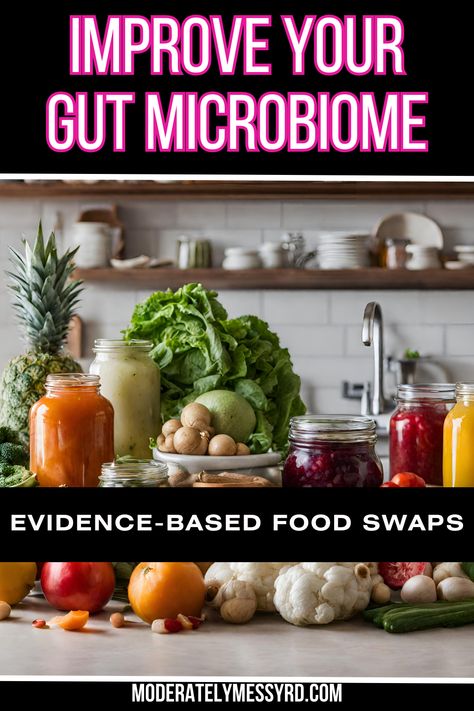 Evidence-based food swaps you can make to improve your gut microbiome! Your guide to gut healthy foods with recipes to incorporate them! This is based on all the latest research - even though there is still much more needed. Food Good For Microbiome, Best Foods For Microbiome, Healthy Microbiome Foods, Improving Gut Microbiome, Food For Microbiome, Food Gut Health, Probiotic Recipes Healthy, Gut Dysbiosis Diet, Healthy Gut Biome