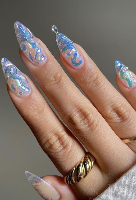 Modern Nails, Really Cute Nails, Blue Nail, Minimalist Nails, Dream Nails, Funky Nails, Pretty Acrylic Nails, Creative Nails, 3d Nails