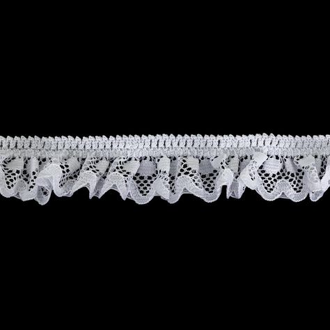 Add a touch of snowflake-inspired elegance to your favorite pieces with this Snow White Ruffled Lace Trimming! With just shy of 100 percent stretch, this lace trim features a white stitched design along the top that resembles diamonds when stretched, from which point a ruffled lace design with circles descends in a playful, lighthearted display to create this one-inch trim. Due to the high stretch, this youthful trimming is great for an array of applications, from decorating dance costumes to ad Design With Circles, Mood Designer Fabrics, Roses Are Red, Mood Fabrics, Tech Fashion, Lace Border, Lace Ribbon, Lace Ruffle, Lace Design