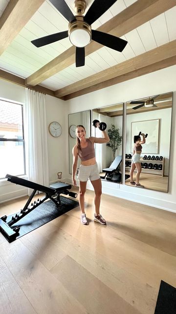 Spa Like Home Gym, Home Gym Industrial Look, Neutral Home Gym, Beautiful Home Gym, Home Gym With Mirror Wall, Home Gym Lighting Ideas, Minimal Home Gym, Tranquil Home Gym, Mirror Home Gym