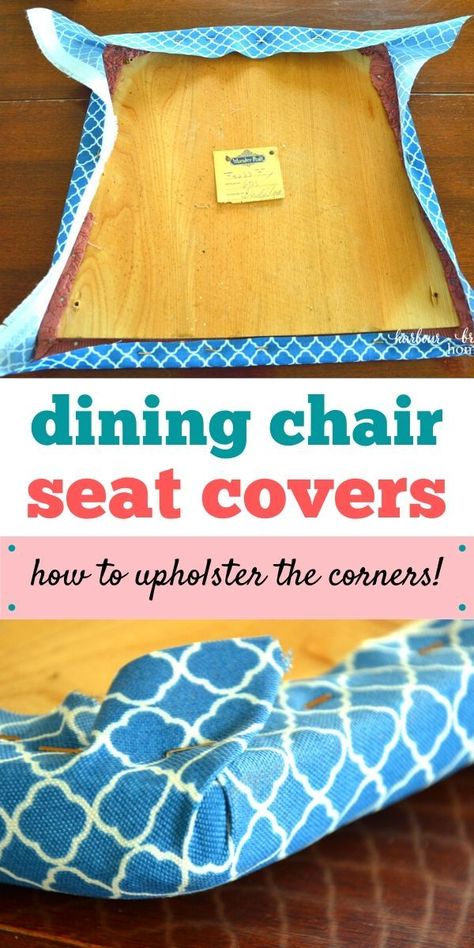 Recover Dining Room Chairs, Dining Room Chairs Diy, Upholstered Chairs Diy, Recovering Chairs, Dining Chairs Diy, Diy Furniture Upholstery, Chair Seat Covers, Reupholster Chair Dining, Dining Chair Seat Covers