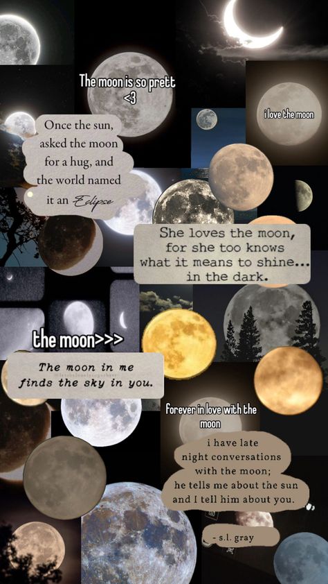 Pretty Moon Collage🌑🌕 Moon Aesthetic Collage, Moon Collage, Cool Text Symbols, Moon And Stars Wallpaper, Pretty Moon, Late Night Conversations, Mythical Creatures Fantasy, Art Studio Organization, Night Sky Photography