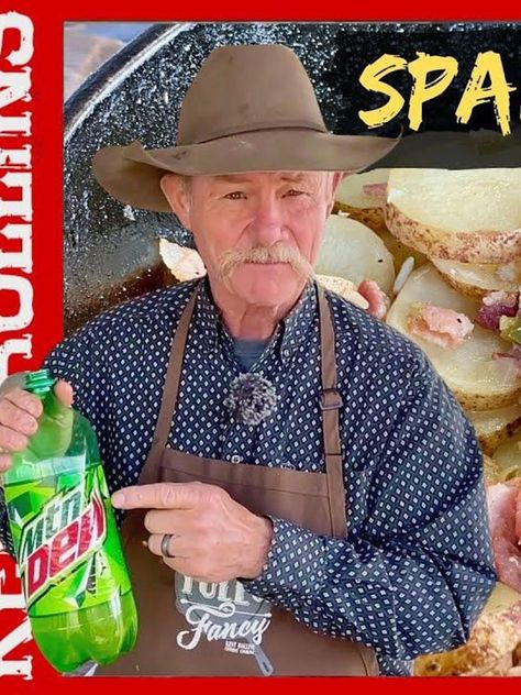 You can make 'sparkling potatoes' with Mountain Dew, and it's a dish every potluck needs - It's a Southern Thing Sparkling Potatoes, Mountain Dew Potatoes, Camp Stew Southern, Potato Camping Recipes, Sparkling Potatoes Dutch Oven, Kent Rollins Sparkling Potatoes, Dutch Oven Potatoes, Mountain Dew Drink, Cowboy Food