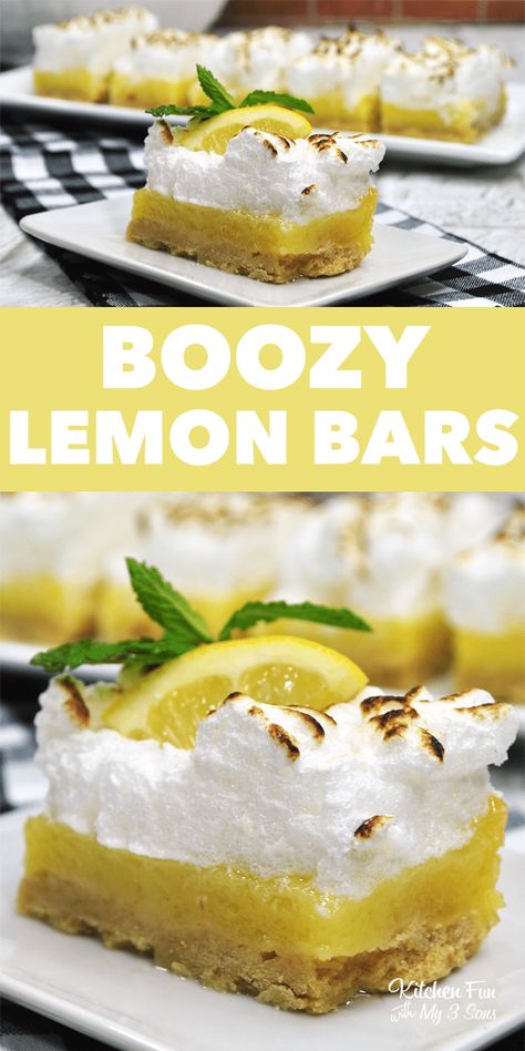 Lemon Meringue Bars, Meringue Topping Recipe, Meringue Bars, Drunken Desserts, Boozy Baking, Alcoholic Treats, Meringue Topping, Boozy Cupcakes, Citrus Desserts