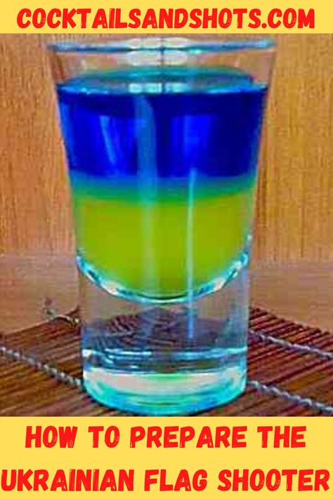 For the Ukrainian Flag shot you only need 2 ingredients: pineapple juice and Blue Curaçao. Pour the pineapple juice into your shot glass and then gently pour the Blue Curaçao over a bar spoon against the inside of your shot glass. #UkrainianFlagShooter #pineapplejuice #BlueCuraçao Easy Shot Recipes, Cocktail Recipes Whiskey, Hey Bartender, Fun Drinks Alcohol, Best Cocktails, Cocktail Shots, Cocktails Recipes, Work Fun, Ukrainian Recipes