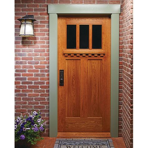 Craftsman Style Front Door, Craftsman Style Front Doors, Craftsman Exterior Door, Craftsman Front Door, Craftsman Entry, Exterior Door Trim, Cucumber Trellis Diy, Craftsman Style Exterior, Craftsman Style Doors