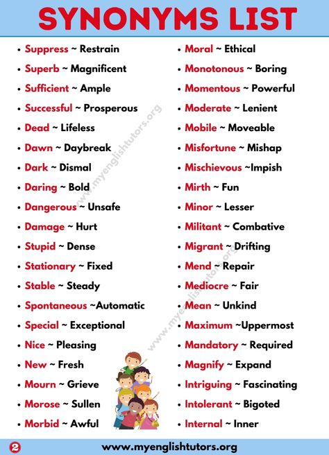 List Of Synonyms, Antonyms Words List, Words List, Other Ways To Say, Better English, Synonyms And Antonyms, English Writing Skills, Vocabulary Activities, English Sentences