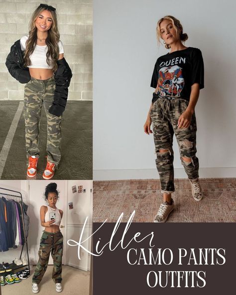 43 Killer Camo Pants Outfits - ljanestyle Styling Camo Cargo Pants Women, 90s Camo Pants Outfit, Camo Pants Combat Boots Outfit, Camo Pants Outfit 2023, Outfits With Camouflage Pants, Camo Cargo Pants Outfits, Camo Pants With Jordans, Camo Pants Fall Outfit, Camo Cargo Pants Outfit Fall